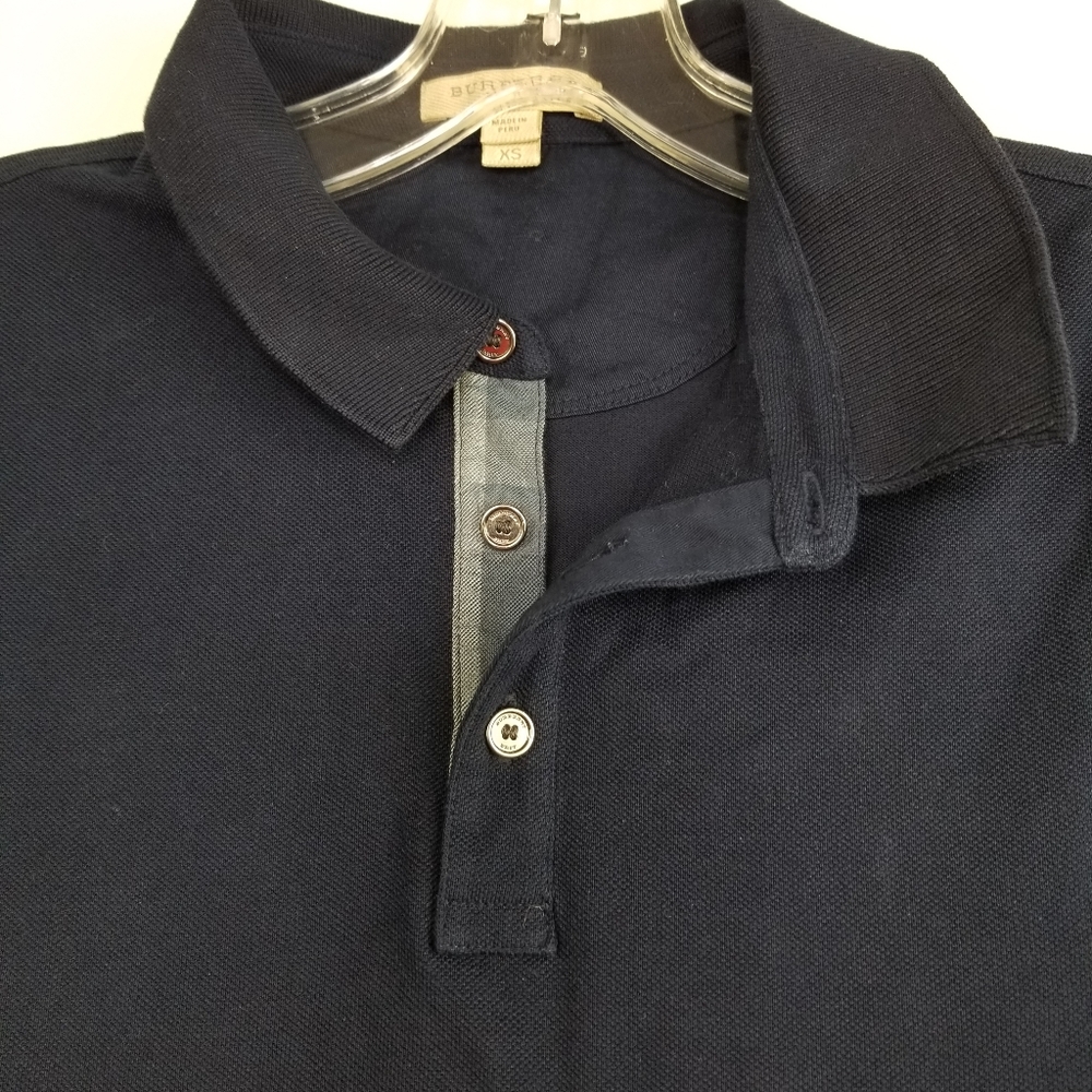 Burberry Brit Navy Blue Nova Check Placket Short Sleeve Oxford Polo Shirt XS